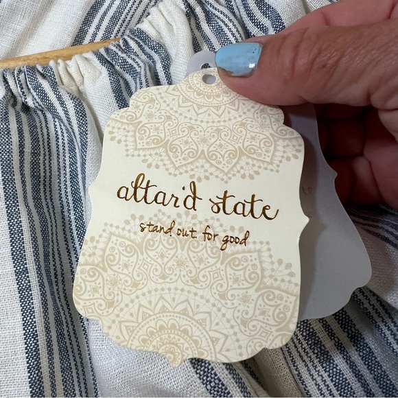 Altar'd State Gretchen Linen Stripe Tassle Off Shoulder Dress SZ S - Picture 7 of 12